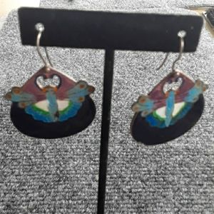 Artist made enameled on Silver butterfly earrings